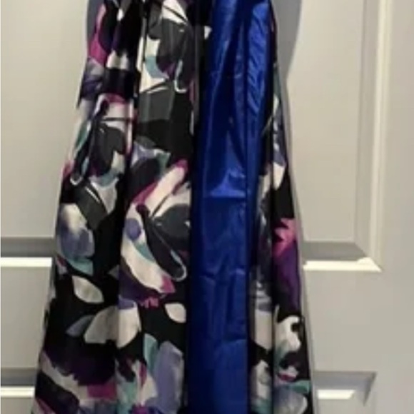 Eliza J Black and Purple Floral Maxi Dress with Blue Sash - Picture 4 of 6